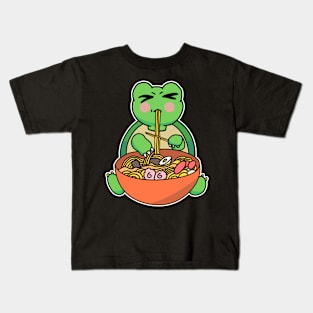 Anime Kawaii Ramen Eating Turtle Japanese Noodles Kids T-Shirt